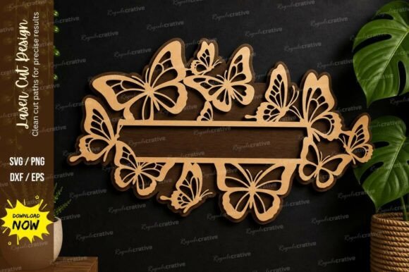 Beautiful Butterfly Name Banner Laser Cut SVG File
