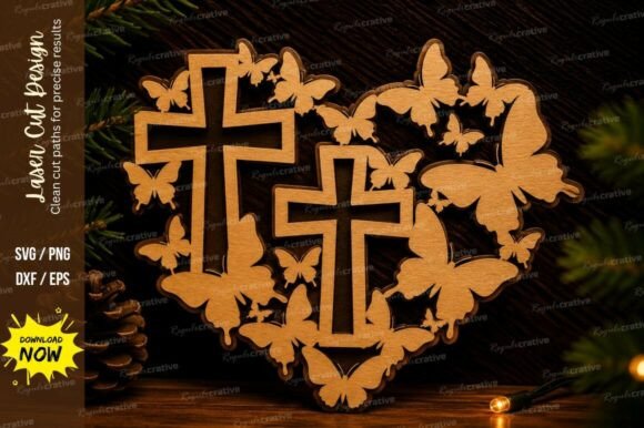 Butterfly Cross Wall Art Laser Cut SVG Design