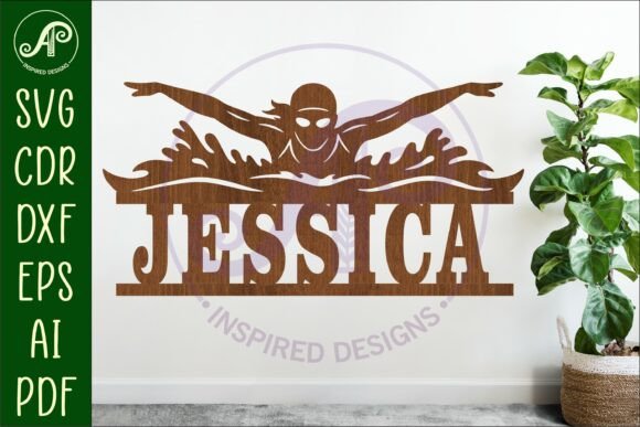 Butterfly Swimmer Name Sign SVG - Female