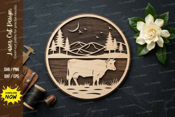 Cow Farm Scene Laser Cut Svg Cutting