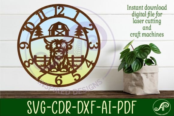 Cute Highland Cow Clock Wall Clock Laser