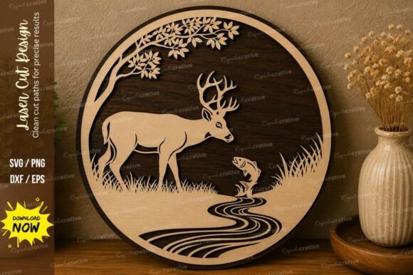 Deer Nature Scene Laser Cut Svg File
