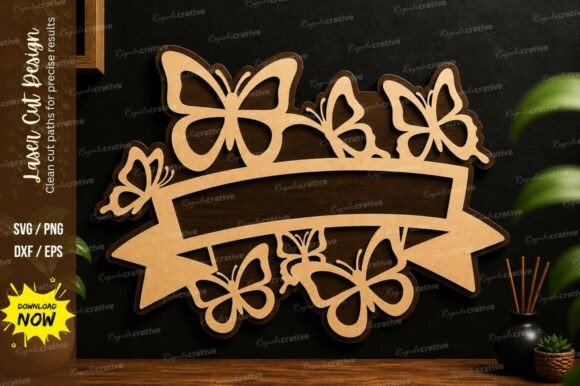 Elegant Butterfly Banner Frame Laser Cut Design