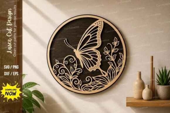 Elegant Butterfly & Floral Circle SVG for Laser Cutting