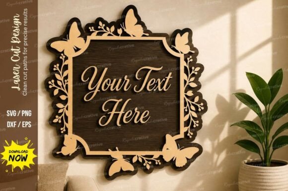 Elegant Butterfly Text Frame Laser Cut Svg Design