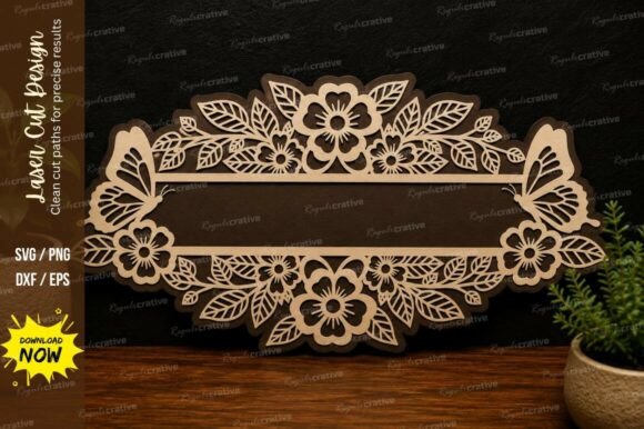 Elegant Floral Banner Frame for Laser Cut SVG Projects