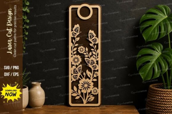 Elegant Floral Bookmark Design Laser Cut Svg