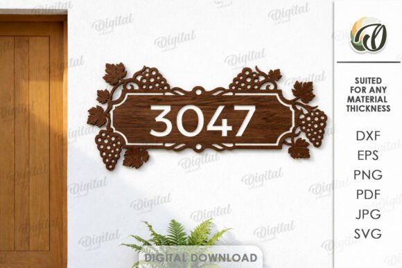 Elegant Grape SVG House Number Plaque Laser Cut Design