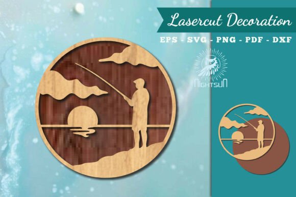 Fishing Round Lasercut Wall Decor SVG 3