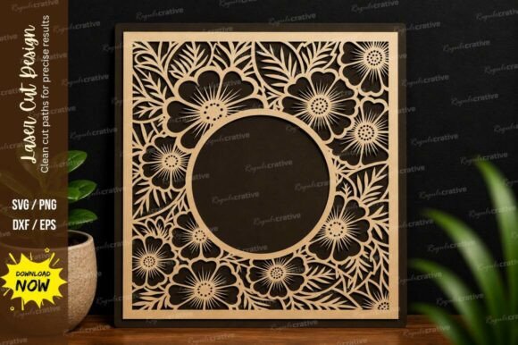 Floral Circle Window Frame Laser Cut SVG