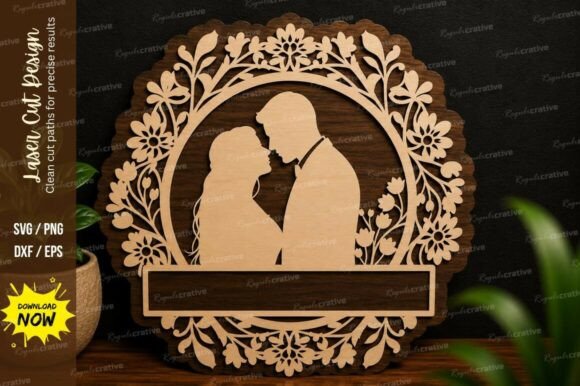 Floral Couple Frame Laser Cut SVG Design