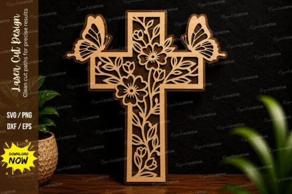 Floral Cross Laser Cut SVG Design