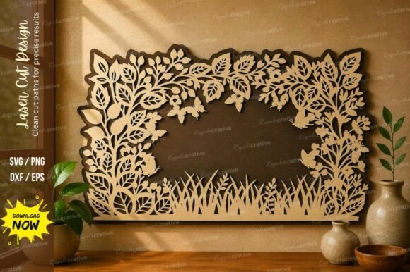 Floral Garden Frame Laser Cut SVG: Elegant Design File