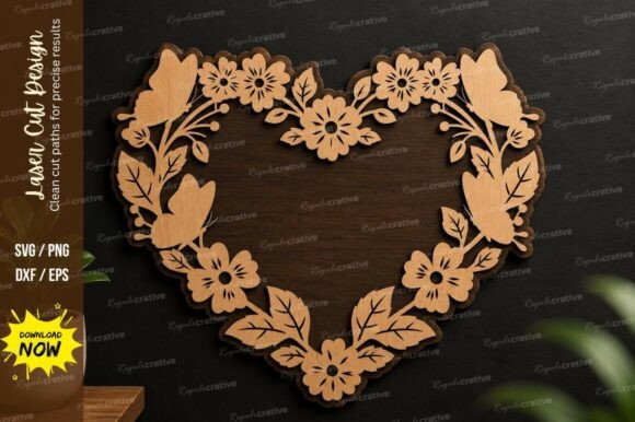 Floral Heart Wreath Laser Cut Svg File