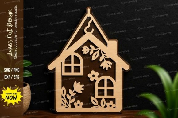 Floral House Hanging Laser Cut SVG: Elegant Design Files