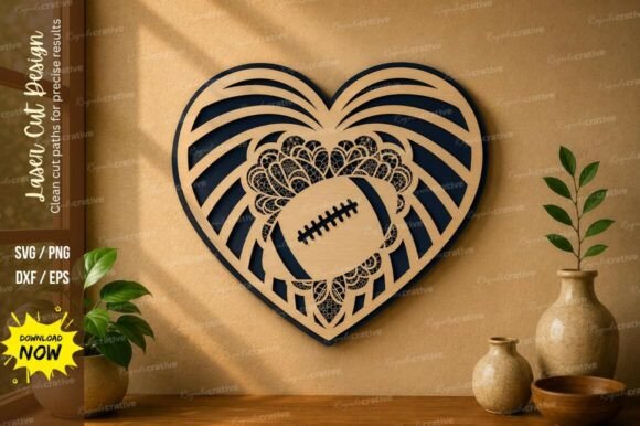 Football Heart Design Laser Cut SVG File