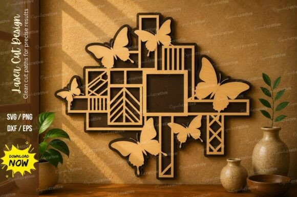 Geometric Butterfly Cross Laser Cut Svg