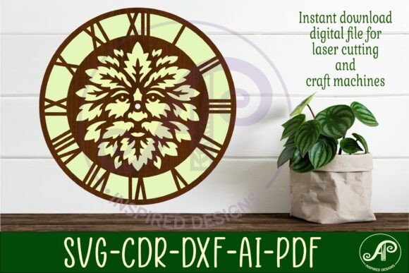 Green Man Face Clock Wall Clock Laser