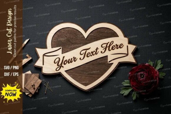Heart Name Plate Laser Cut SVG: Premium Design Files
