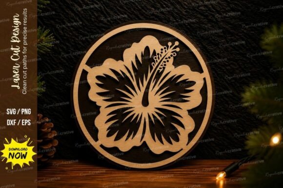 Hibiscus Flower Circle Laser Cut SVG
