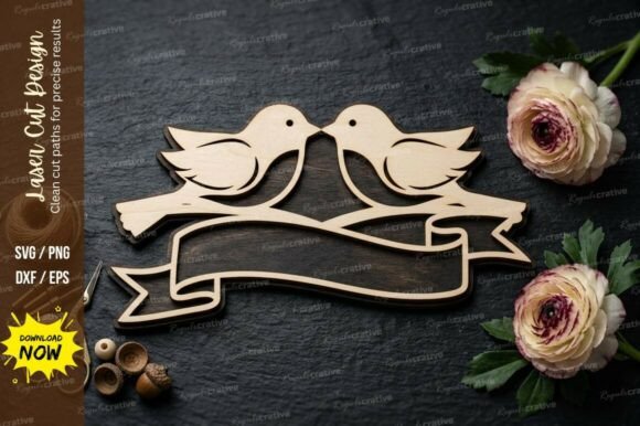 Love Birds Banner Laser Cut Svg Cutting