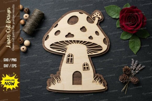 Mushroom House Laser Cut SVG: Whimsical Design Files