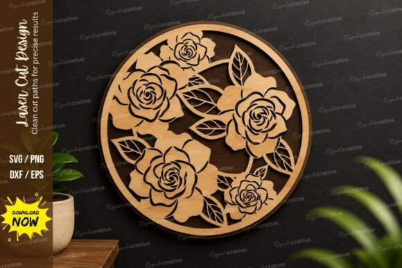 Rose Bouquet Circle Laser Cut Svg File