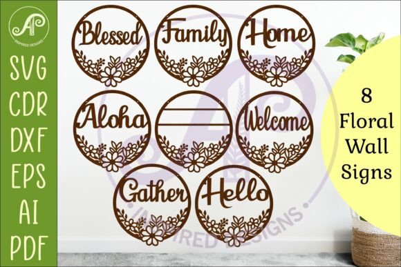 Round Floral Sign Bundle SVG, Laser Cut