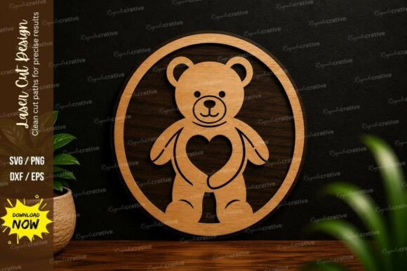 Teddy Bear Circle Ornament Laser Cut SVG